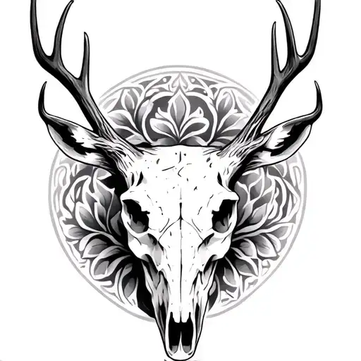 deer skull soft shading more line tattoo design idea