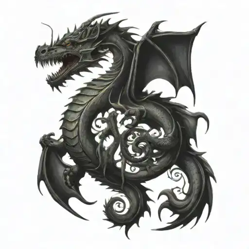 two dragons and musicla notes tattoo design idea