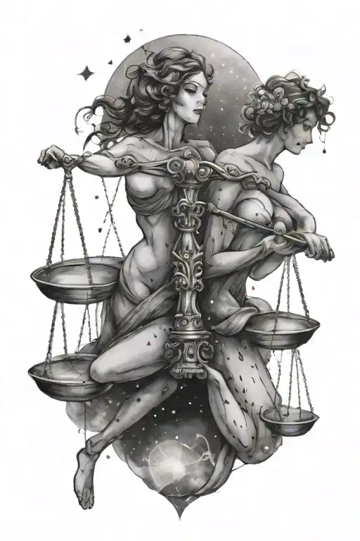 libra and aquarius constellation merging together tattoo design idea