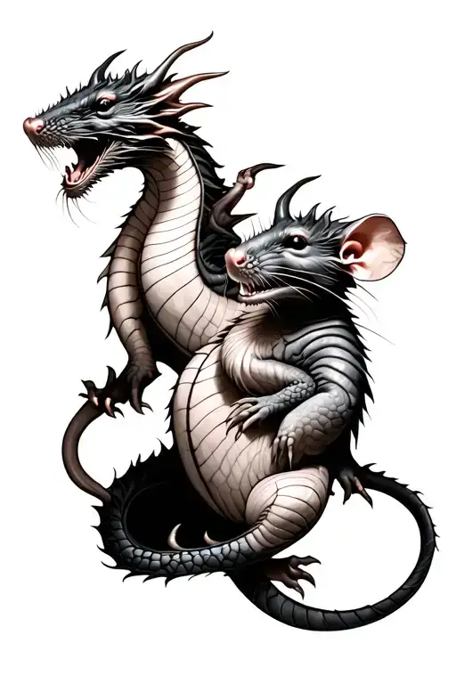 dragon and two headed rat tattoo design idea