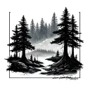 small forest landscape inside a rectangle frame tattoo design idea