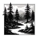 small forest landscape inside a rectangle frame tattoo design idea