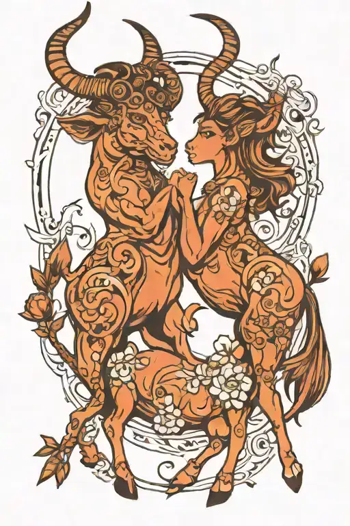 Taurus female with Sagittarius male in relationship. not overlapping with each other though.  tattoo design idea