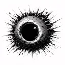 A post -apocalyptic, modern expressionist black hole, which like a frogor, scratched stru tattoo design idea