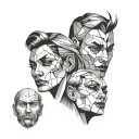 three overlapping similar looking faces that get less intricate and less happy tattoo design idea