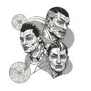 three overlapping similar looking faces that get less intricate and less happy tattoo design idea