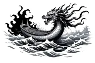 burning Dragon Boat in waves tattoo design idea