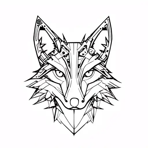 A minimalist design of a fox silhouette made of mechanical parts tattoo design idea