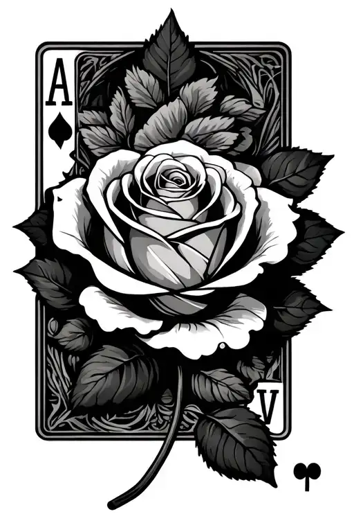 cartoon characters and rose with playing cards forming the shape tattoo design idea