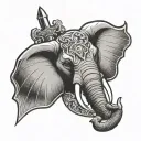 elephant head with special forces dagger going through it vertically tattoo design idea