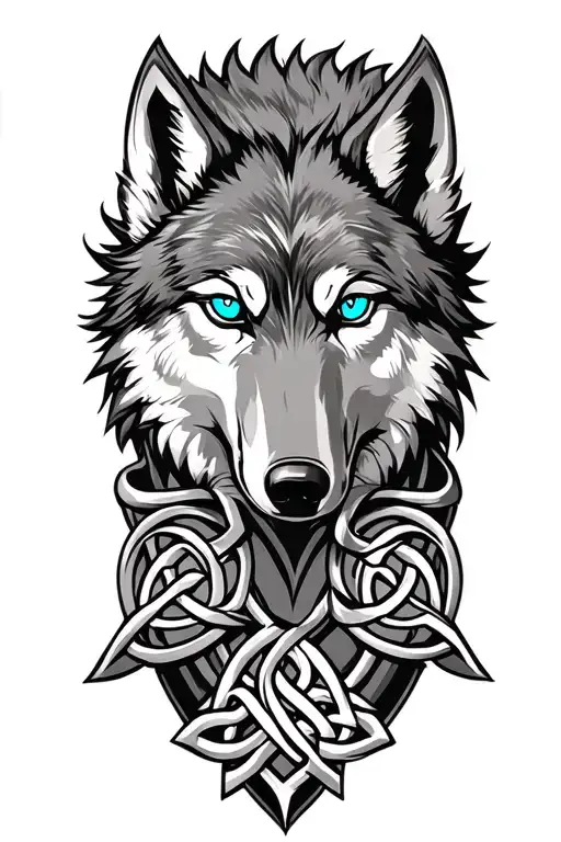 wolf with blue eyes on armor tattoo design featuring Celtic trinity knot  tattoo design idea