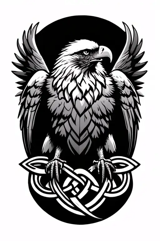 celtic knot eagle perched tattoo design idea