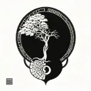 tree of life and sun and moon and jing jang symbol tattoo design idea