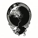 tree of life and sun and moon and jing jang symbol tattoo design idea