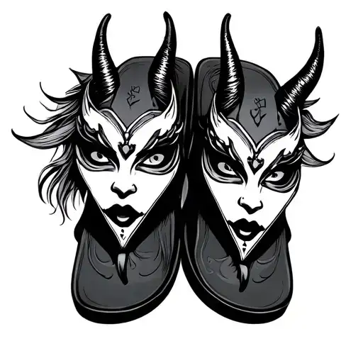 flip flops lady demon mask tattoo design idea