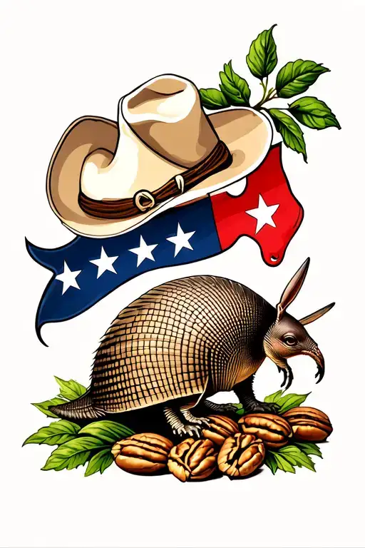 Texas theme with Armadillos and pecans tattoo design idea