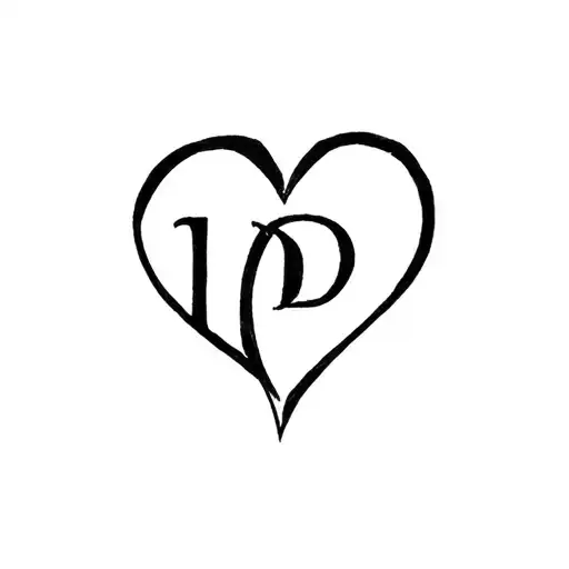 heart with numb 16 and letter D tattoo design idea