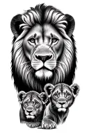 Dad lion with his cubs with there names next to each cubs tattoo design idea