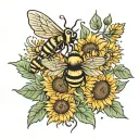 sunflowers and bees tattoo design idea