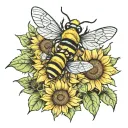 sunflowers and bees tattoo design idea