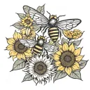sunflowers and bees tattoo design idea