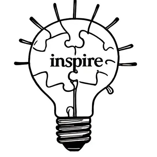 lightbulb with puzzle piece inside with the word "inspire" incorperated tattoo design idea