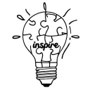 lightbulb with puzzle piece inside with the word "inspire" incorperated tattoo design idea