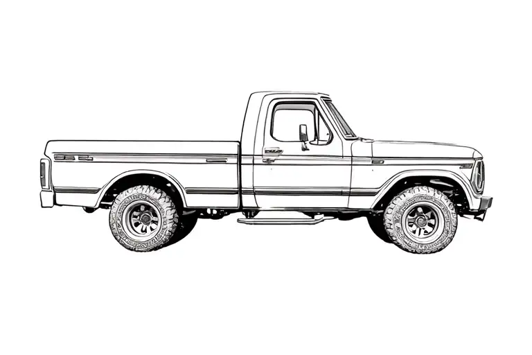 Lace blanket draped entirely over a 1976 Ford F 150 tattoo design idea