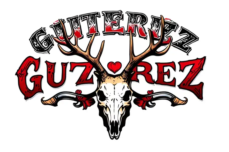 "Gutierrez " love family guns and rodeo and elk skull with antlers tattoo design idea