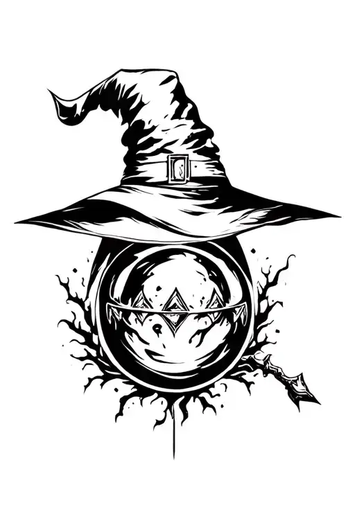 witch with crystal ball tattoo design idea