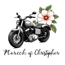 simple line motorcycle with birth flower of march and the name christopher  tattoo design idea