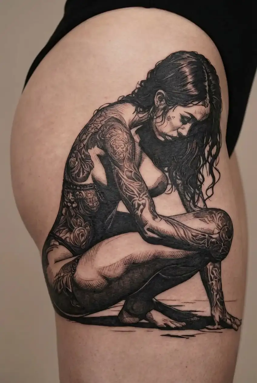bdsm submissive kneeling tattoo design idea