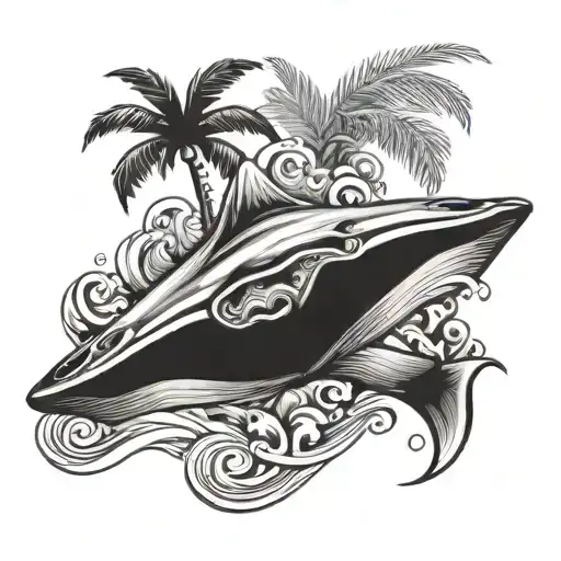stingray and palm trees and waves tattoo design idea