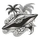 stingray and palm trees and waves tattoo design idea