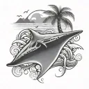 stingray and palm trees and waves tattoo design idea
