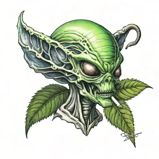 Alien smoking weed tattoo design idea