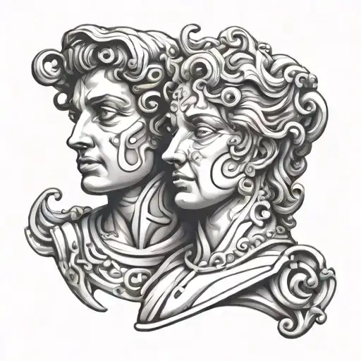 gemini two head statue tattoo design idea