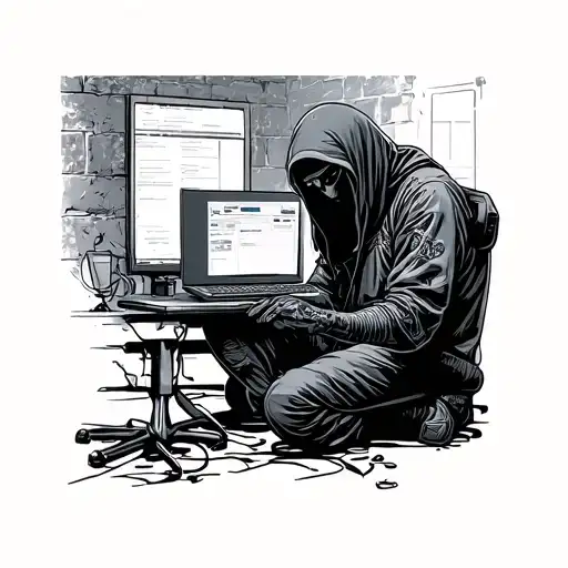 A hacker working in a basement alone  tattoo design idea