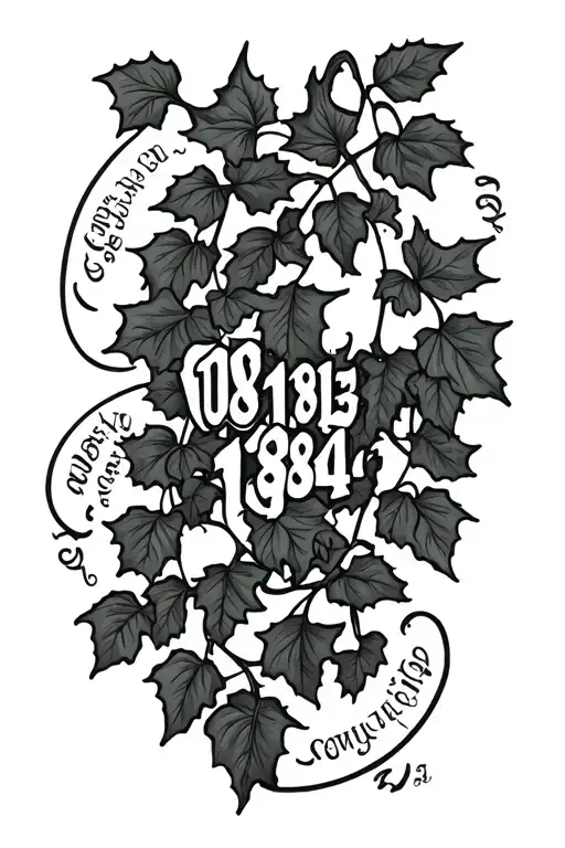 ivy vines "08-18-84' " written in the middle surrounded tattoo design idea