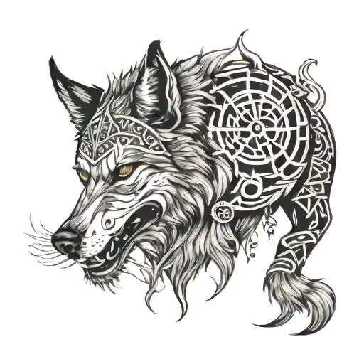 Combination of wolf, vikings, nature, power, skull, nordic, adventure  tattoo design idea