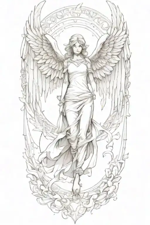 angle with wings coming downwards and bright light behind  tattoo design idea