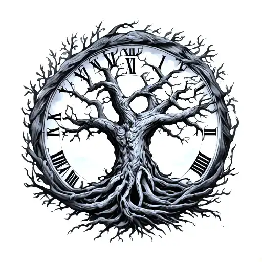 Father Time tree intertwined tattoo design idea