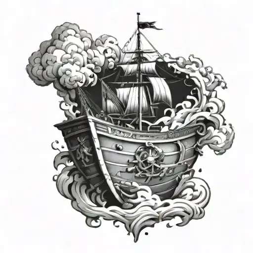 burning ship, saturn the roman god, treasure chest tattoo design idea