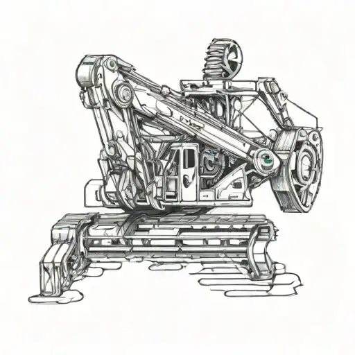 Incorporate a detailed mechanical excavator design into a music-themed sleeve tattoo tattoo design idea