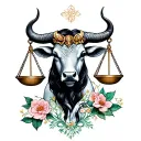 libra scales and feminine taurus bull  tattoo design idea