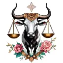 libra scales and feminine taurus bull  tattoo design idea