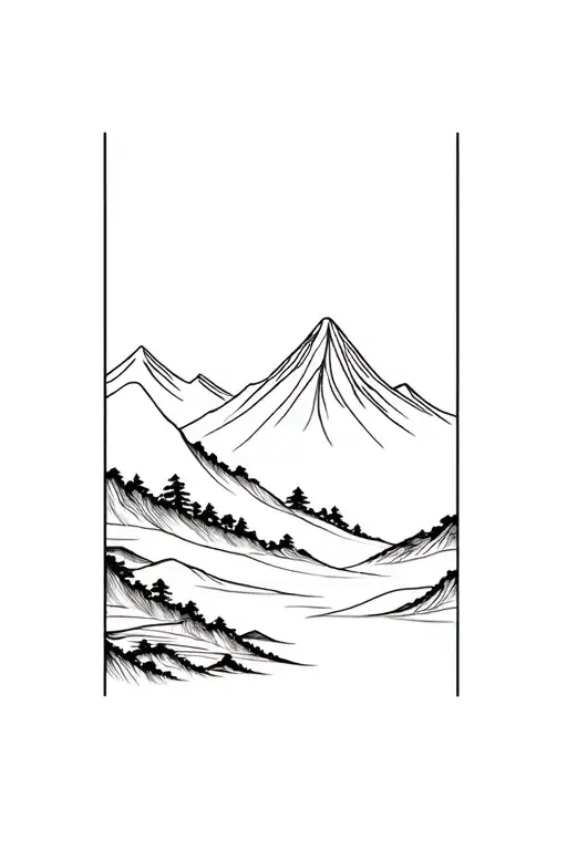 zen mountain landscape tattoo design idea