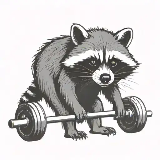 Racoon standing deadlifting barbell tattoo design idea