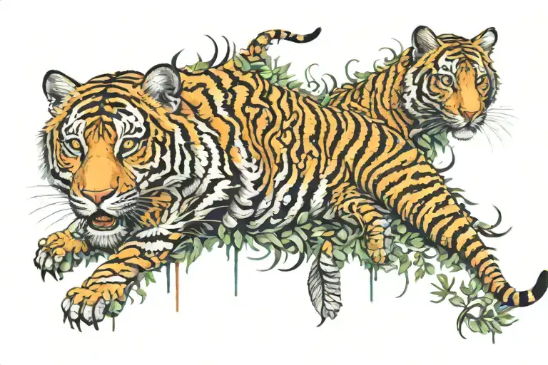 thousand eyes clustered together with tiger print camouflage  tattoo design idea