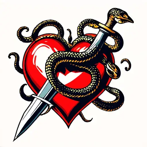 dagger through heart with snake wrapped tattoo design idea